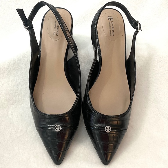 Black Giani Bernini Sling back Memory Foam Dressy Croc Embossed Heels Sz 9.5M - Picture 4 of 14